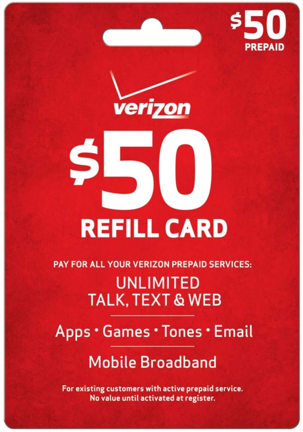 Verizon Prepaid 50 Top Up Card