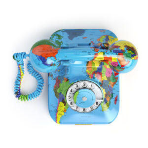 Global communication concept. Telephone with erth texture isolat Global communication concept. Telephone with erth texture isolated on white. 3d illustration